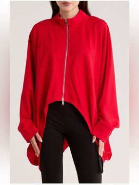 Patrizia Luca Red Zip-Front Draped Jacket